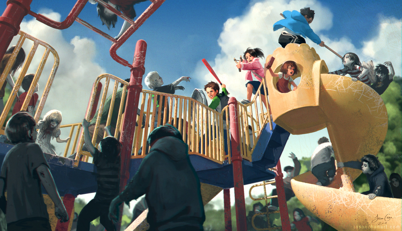 kids vs kid zombies in playground