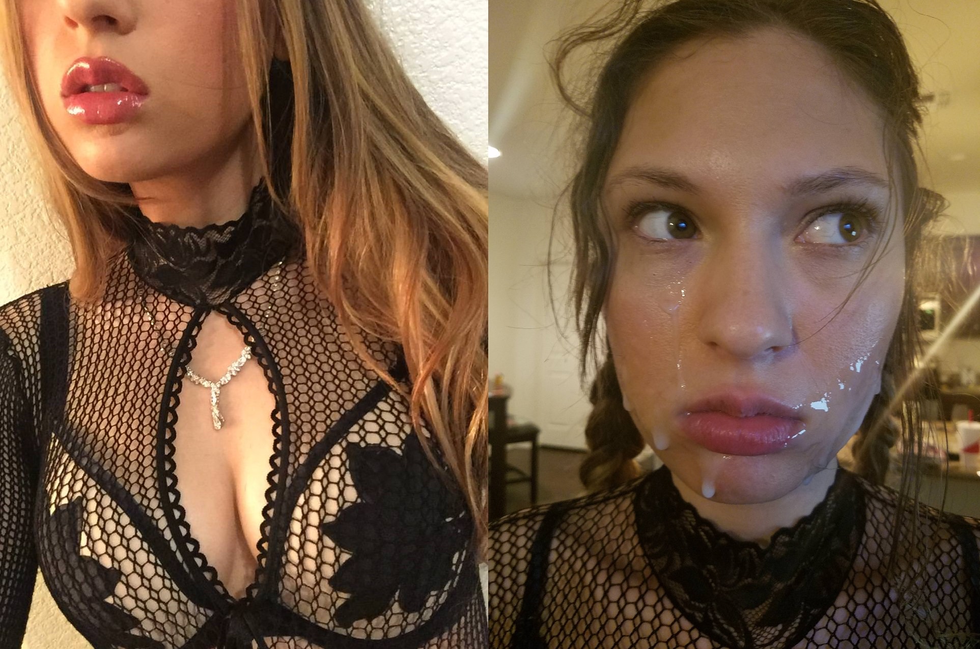before and after facial cum on her face